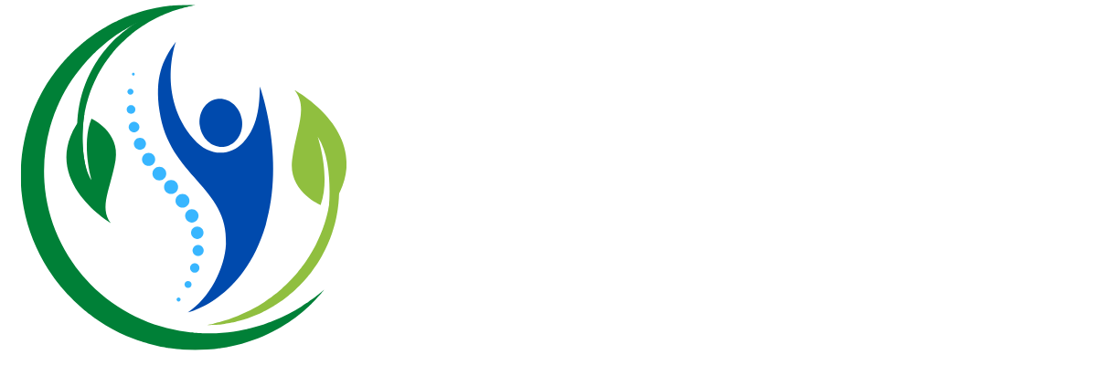 Logo of Darlington Chiropractic Care featuring a stylized human figure surrounded by green leaves, symbolizing chiropractic care and holistic health.